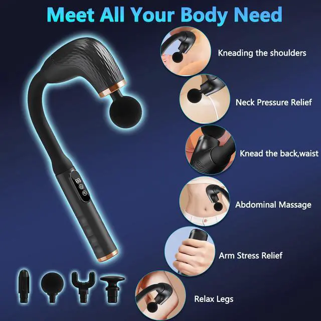 Alt view image 6 of 6 - _Mega Brand Massage Gun with Upgraded Extension Handle, Back Massager for Pain Relief Deep Tissue, Muscles/Neck/Shoulders/Waist/Legs Massager with 4 Massage Heads & 6 Speed Levels & 3 Massage Modes