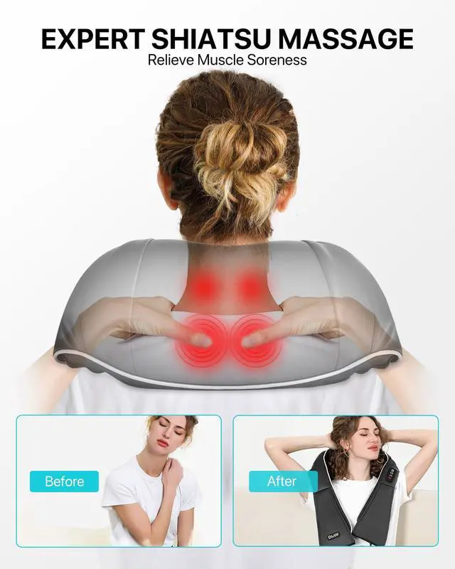 Alt view image 2 of 7 - _Mega Brand Back and Neck Massager for Pain Relief Deep Tissue with Heat,  Kneading Shiatsu Neck and Back Massager for Shoulder Full Body Home Office Car Use, Birthday Day Gifts for Dad Men Mom Women