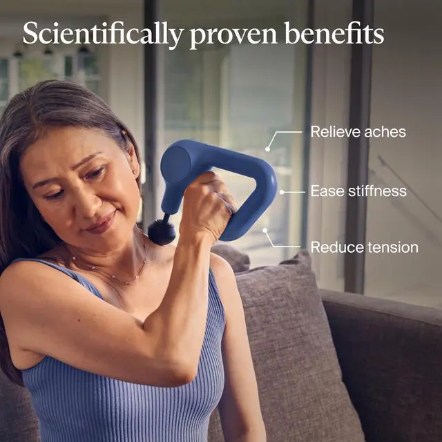 Alt view image 2 of 7 - _Mega Brand Therabody Relief Handheld Percussion Massage Gun - Easy-to-Use, Comfortable & Light Personal Massager for Every Day Pain Relief Massage Therapy in Neck, Back, Leg, Shoulder and Body (Navy)