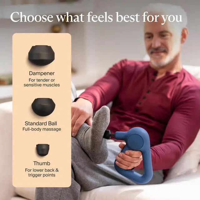 Alt view image 6 of 7 - _Mega Brand Therabody Relief Handheld Percussion Massage Gun - Easy-to-Use, Comfortable & Light Personal Massager for Every Day Pain Relief Massage Therapy in Neck, Back, Leg, Shoulder and Body (Navy)