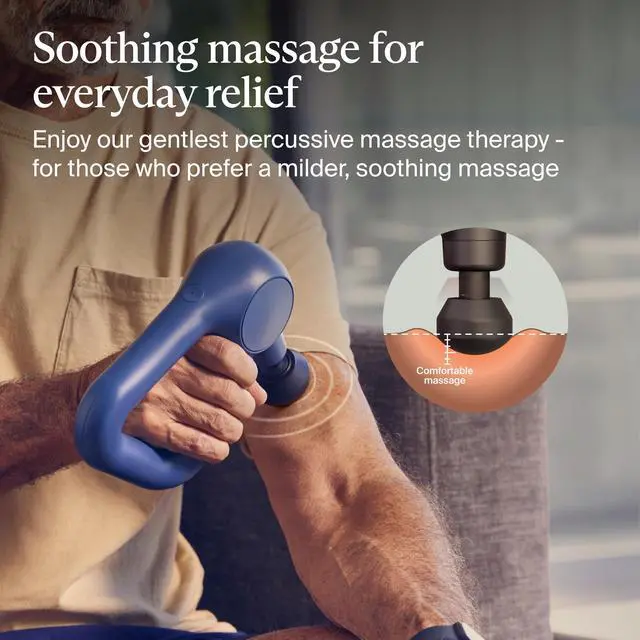 Alt view image 3 of 7 - _Mega Brand Therabody Relief Handheld Percussion Massage Gun - Easy-to-Use, Comfortable & Light Personal Massager for Every Day Pain Relief Massage Therapy in Neck, Back, Leg, Shoulder and Body (Navy)
