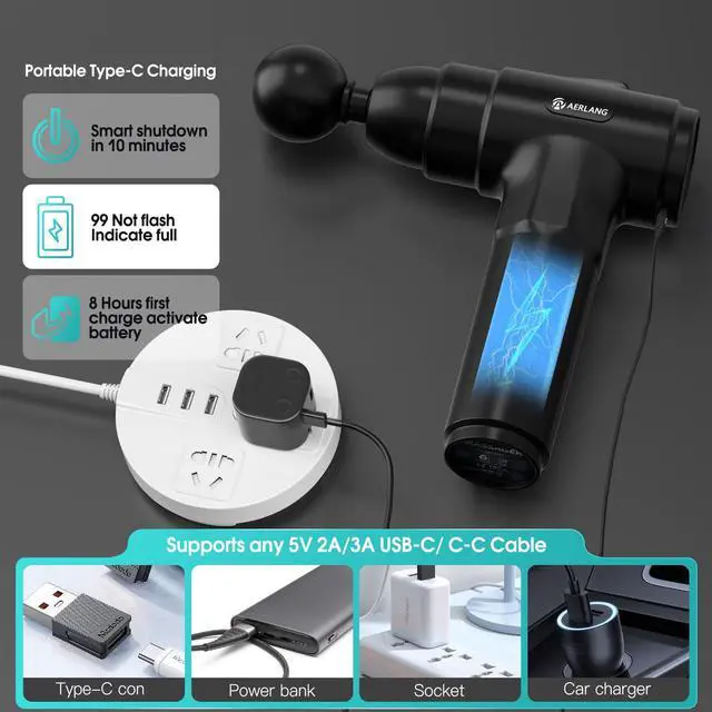 Alt view image 5 of 6 - Massage Gun, Deep Tissue Muscle Back Massage for Athletes Pain Relief, Percussion Massager with 6 Massages Heads & 20 Speed Fathers Birthday Day Gifts from Daughter Portable Back Massager Gun