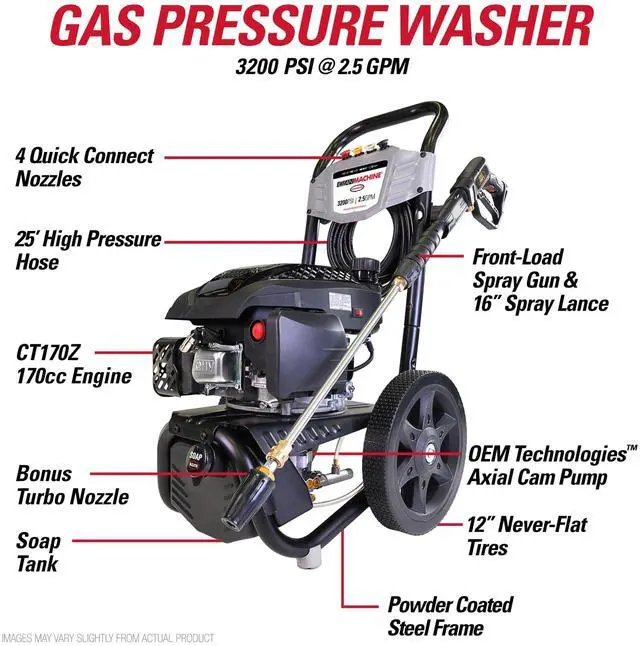 Alt view image 3 of 7 - _Mega Brand Cleaning 3200 PSI Gas Pressure Washer, 2.5 GPM Power Washer with Soap Tank and Turbo Nozzle, 25-Foot HyFlex Hose, Clean Machine, 49-State (CM61456)