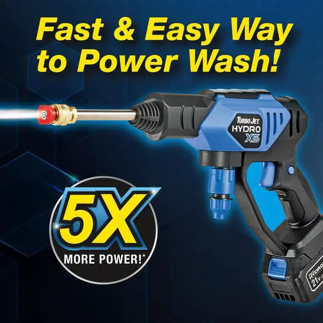 Alt view image 2 of 7 - _Mega Brand Turbo Jet HydroX5 Pro Portable Cordless Pressure Washer (21V 3000mAh Battery), 6-in-1 Nozzle, Dual Water Source, 16ft Detachable Hose