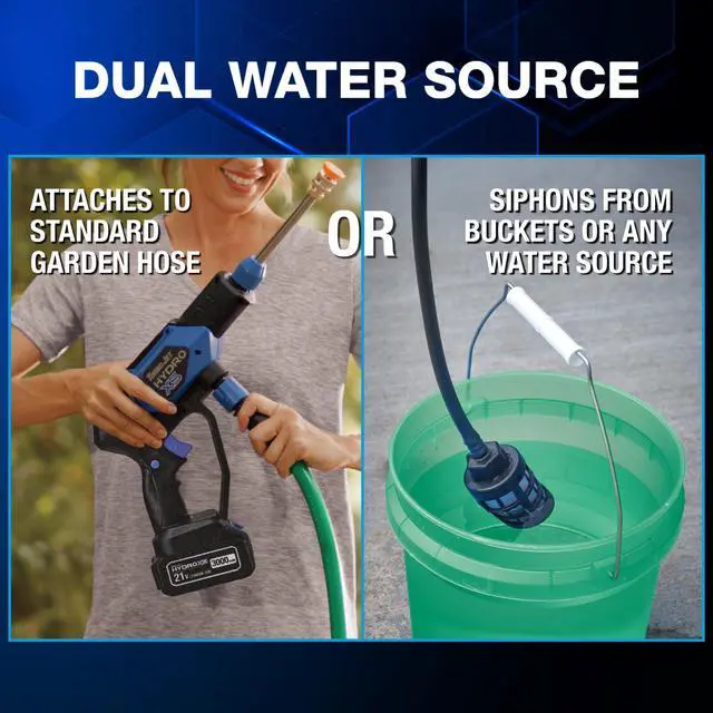 Alt view image 5 of 7 - _Mega Brand Turbo Jet HydroX5 Pro Portable Cordless Pressure Washer (21V 3000mAh Battery), 6-in-1 Nozzle, Dual Water Source, 16ft Detachable Hose