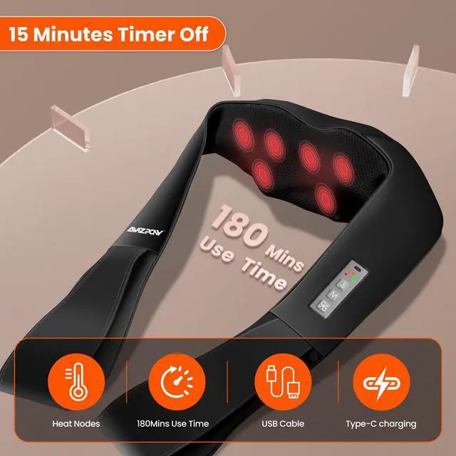 Alt view image 5 of 7 - Cordless Neck Massager for Pain Relief Deep Tissue, Rechargeable Shiatsu Neck and Back Massager with Heat Kneading Shoulder Massage for Body Muscle Pain Relief,Gifts for Dad Mom Friends