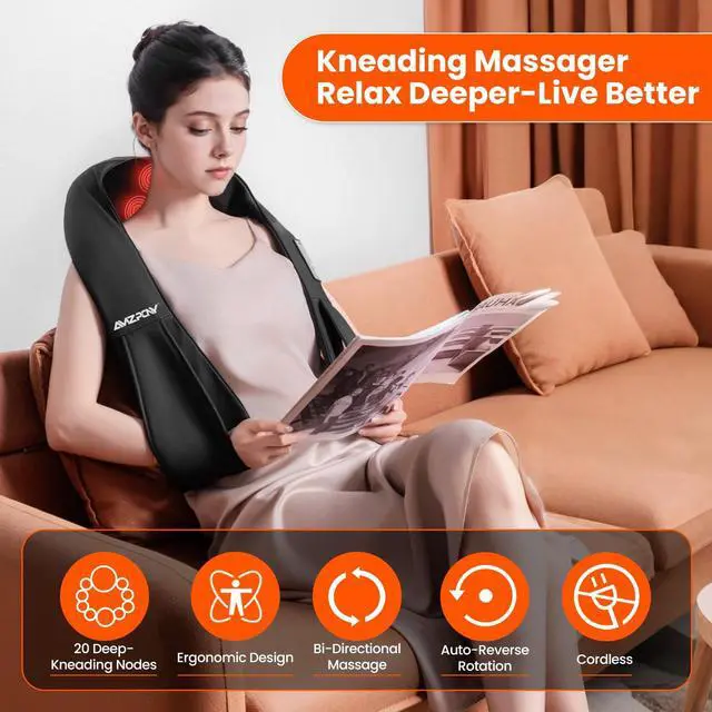 Alt view image 3 of 7 - Cordless Neck Massager for Pain Relief Deep Tissue, Rechargeable Shiatsu Neck and Back Massager with Heat Kneading Shoulder Massage for Body Muscle Pain Relief,Gifts for Dad Mom Friends