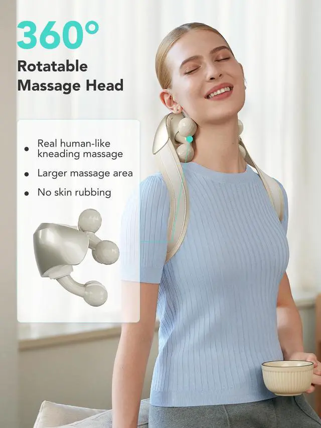 Alt view image 3 of 7 - _Mega Brand Neck Massager for Pain Relief Deep Tissue Cordless Shiatsu Neck and Shoulder Massger with Heat H7 Ultra
