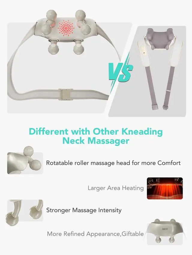 Alt view image 5 of 7 - _Mega Brand Neck Massager for Pain Relief Deep Tissue Cordless Shiatsu Neck and Shoulder Massger with Heat H7 Ultra