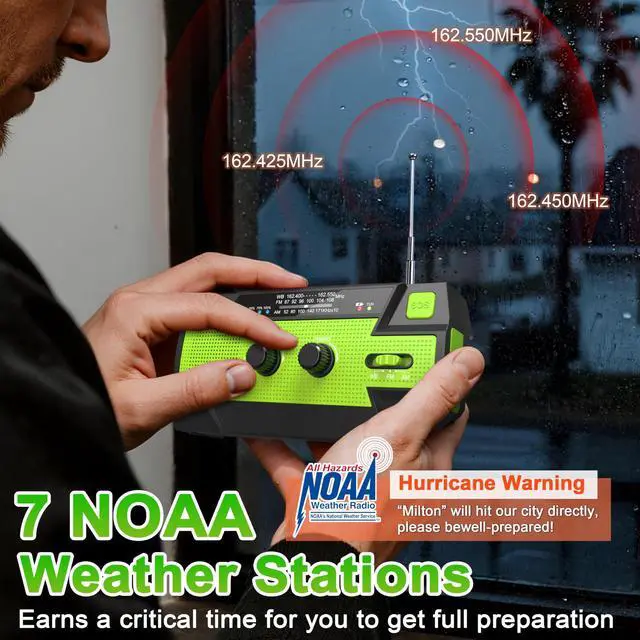 Alt view image 3 of 7 - Emergency Crank Weather Radio, 14800mWh Solar Hand Crank Portable AM/FM/NOAA Weather Radio with 1W 3 Mode Flashlight & Reading Lamp, Cell Phone Charger, SOS for Home and Emergency