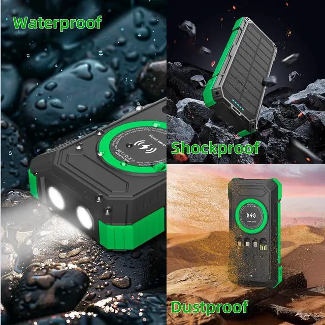 Alt view image 6 of 7 - _Mega Brand Solar Charger Power Bank 49800mAh Wireless Portable Phone Charger, 22.5W QC3.0 Fast Charging Built in 4 Cables with USB C 6 Outputs & 2 Inputs for All Cell Phone