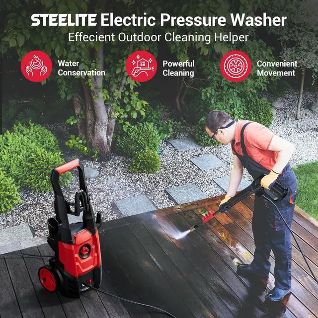 Alt view image 2 of 7 - _Mega Brand Electric Pressure Washer, 2.5 GPM Power Washer with 4 Quick Connect Nozzles & Foam Cannon, Portable High Pressure Washer Cleaning Machine for Cars Fences Driveways Patios