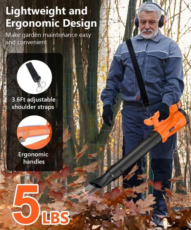 Alt view image 5 of 7 - _Mega Brand Leaf Blower Cordless with 2 3.0Ah Battery and Charger, 580CFM/160MPH Electric Leaf Blower with 6 Speed Modes, Cruise Control, Blowers for Lawn Care, Patios, Blowing Leaves and Dusts