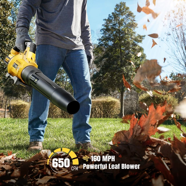 Alt view image 2 of 7 - Leaf Blower Cordless, 650CFM & 3 Speed Levels, Electric Cordless Leaf Blower with 2 * 5.0Ah Battery Powered, Blowers for Lawn Care, Yard, Blowing Leaves, Dust, Snow