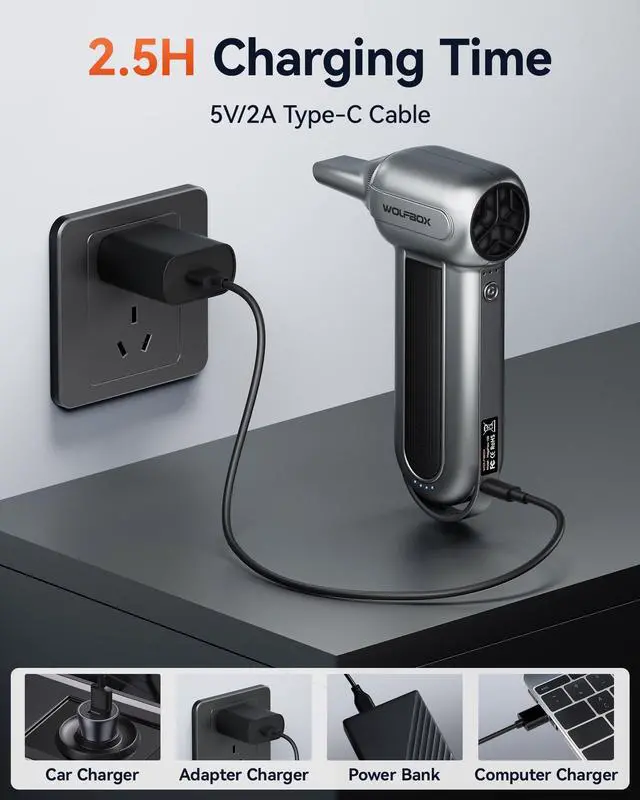 Alt view image 7 of 7 - KEHIPI MF100 Electric Air Duster-150000RPM Super Power Cordless Air Duster, Rechargeable Brushless Motor Durable Blower, 3-Gear Adjustable Dust Blower for Computer, Keyboard, Outdoor, House and Car