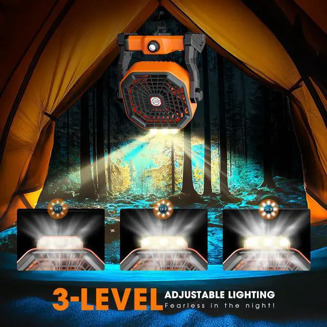 Alt view image 6 of 7 - _Mega Brand Rechargeable Solar Powered Fan,Solar Camping Fans & Led Lantern,8-inch Portable Fan with 7W Solar Panel, Battery Operated Powered Outdoor Tent Fans for Camping Essentials Accessories