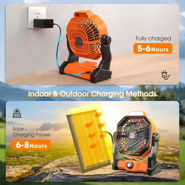 Alt view image 7 of 7 - _Mega Brand Rechargeable Solar Powered Fan,Solar Camping Fans & Led Lantern,8-inch Portable Fan with 7W Solar Panel, Battery Operated Powered Outdoor Tent Fans for Camping Essentials Accessories