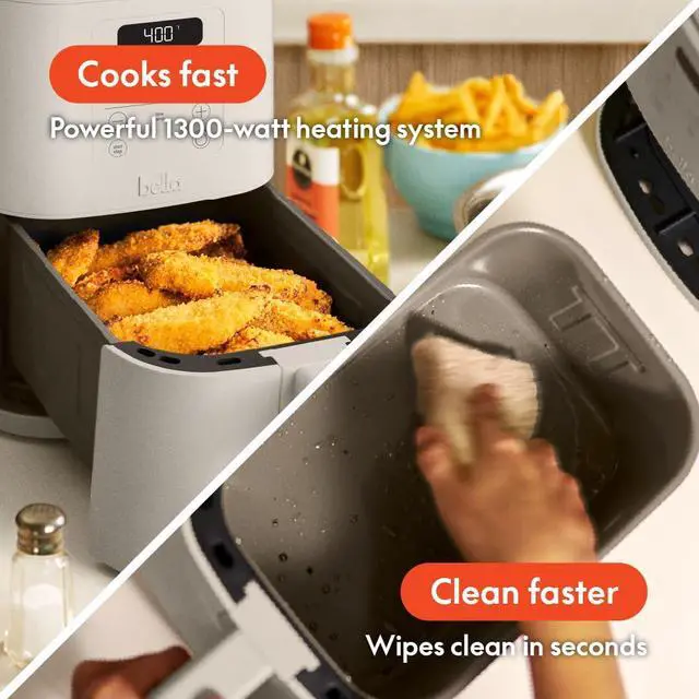 Alt view image 3 of 7 - _Mega Brand 4Qt Slim Air Fryer, Fits-anywhere Kitchenware, EverGood Ceramic Nonstick Coating, Adjustable Temperature, 6 Preset Cooking Options, 60 Min Auto Shutoff w Audible Tone, 3.3lb Capacity,
