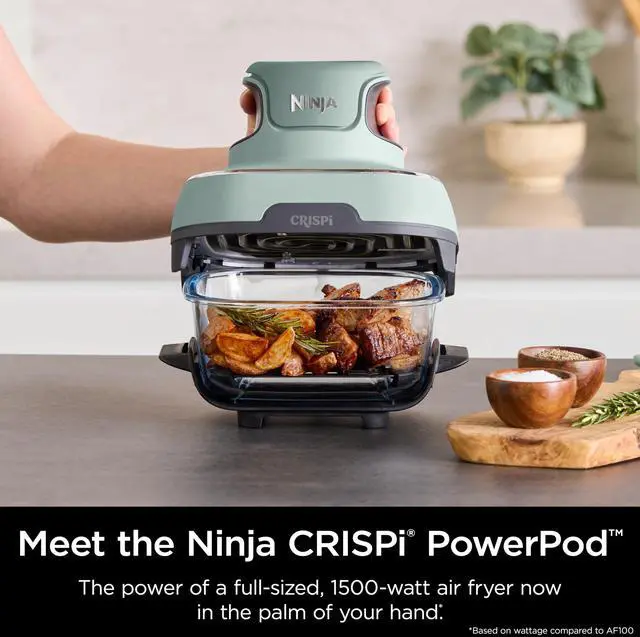 Alt view image 3 of 7 - _Mega Brand Crispi Air Fryer, Microwave, Freezer & Dishwasher Safe, Non Toxic Glass Portable Cooking System, 4 QT & 6 Cup Glass Containers with Storage Lids, Easy Meals, Air Fry, Bake, Green, FN101SG