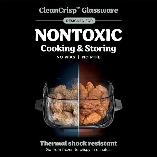 Alt view image 4 of 7 - _Mega Brand Crispi Air Fryer, Microwave, Freezer & Dishwasher Safe, Non Toxic Glass Portable Cooking System, 4 QT & 6 Cup Glass Containers with Storage Lids, Easy Meals, Air Fry, Bake, Green, FN101SG