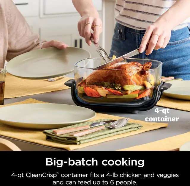 Alt view image 5 of 7 - _Mega Brand Crispi Air Fryer, Microwave, Freezer & Dishwasher Safe, Non Toxic Glass Portable Cooking System, 4 QT & 6 Cup Glass Containers with Storage Lids, Easy Meals, Air Fry, Bake, Green, FN101SG