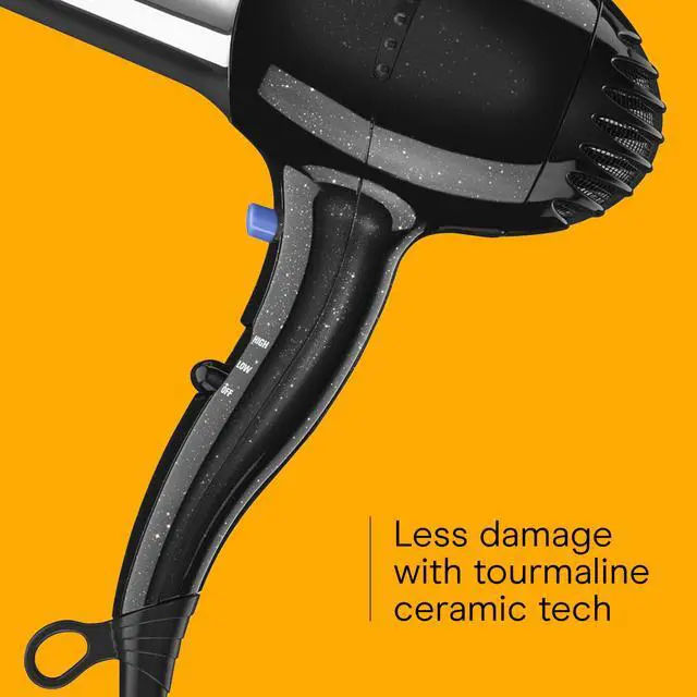 Alt view image 6 of 6 - _Mega Brand Hair Dryer, 1875W Full-Size Hair Dryer with Ionic Conditioning, Blow Dryer, Tourmaline Ceramic Technology for Quick Drying, Black/Chrome