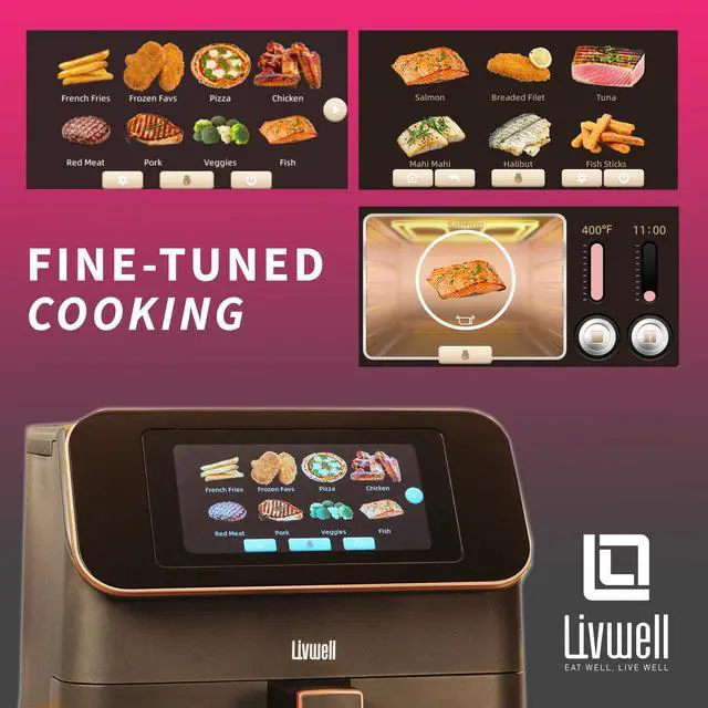 Alt view image 4 of 6 - _Mega Brand Touch IQ Matte Grey 7 Quart Air Fryer with High-Resolution Touch Screen, 200+ Recipes, 12 Food Categories, 3 Portion Sizes, PFAS-Free, and Multilingual for Cooking and Kitchen Gift