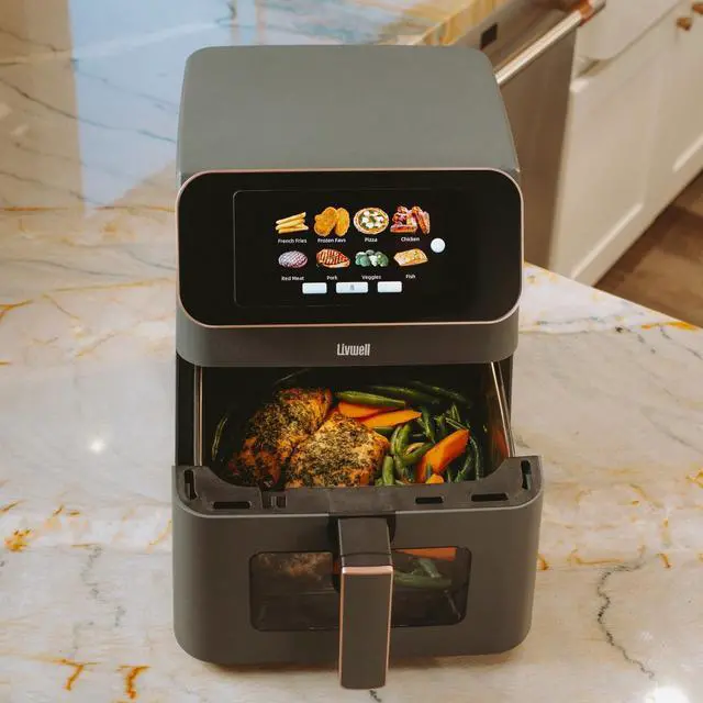 Alt view image 2 of 6 - _Mega Brand Touch IQ Matte Grey 7 Quart Air Fryer with High-Resolution Touch Screen, 200+ Recipes, 12 Food Categories, 3 Portion Sizes, PFAS-Free, and Multilingual for Cooking and Kitchen Gift
