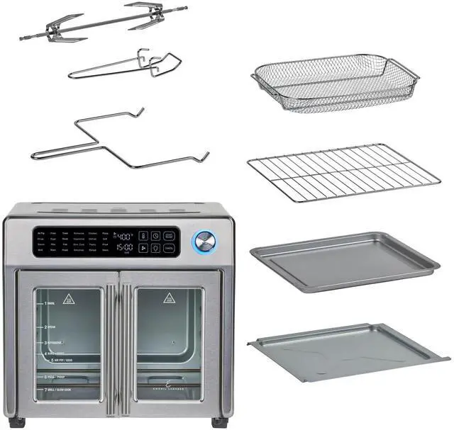 Alt view image 4 of 7 - _Mega Brand  Extra Large French Door Air Fryer Toaster Oven Combo, 24 Cooking Functions and Digital Controls, 7 Accessories Included, Stainless Steel Finish, 26QT Capacity