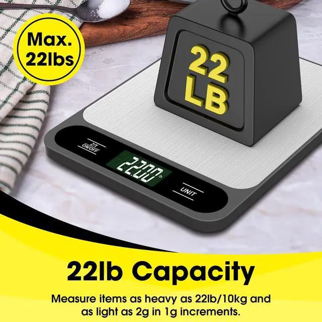 Alt view image 3 of 7 - _Mega Brand  Food Scale, 10kg/22lb Digital Kitchen Scale Weight Grams and Ounces for Baking Cooking Coffee Package Postage, 6 Units with Tare Function, LCD Display, Easy Clean Stainless Steel