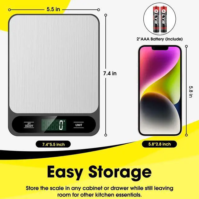 Alt view image 4 of 7 - _Mega Brand  Food Scale, 10kg/22lb Digital Kitchen Scale Weight Grams and Ounces for Baking Cooking Coffee Package Postage, 6 Units with Tare Function, LCD Display, Easy Clean Stainless Steel
