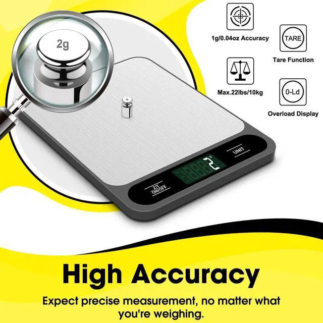 Alt view image 6 of 7 - _Mega Brand  Food Scale, 10kg/22lb Digital Kitchen Scale Weight Grams and Ounces for Baking Cooking Coffee Package Postage, 6 Units with Tare Function, LCD Display, Easy Clean Stainless Steel