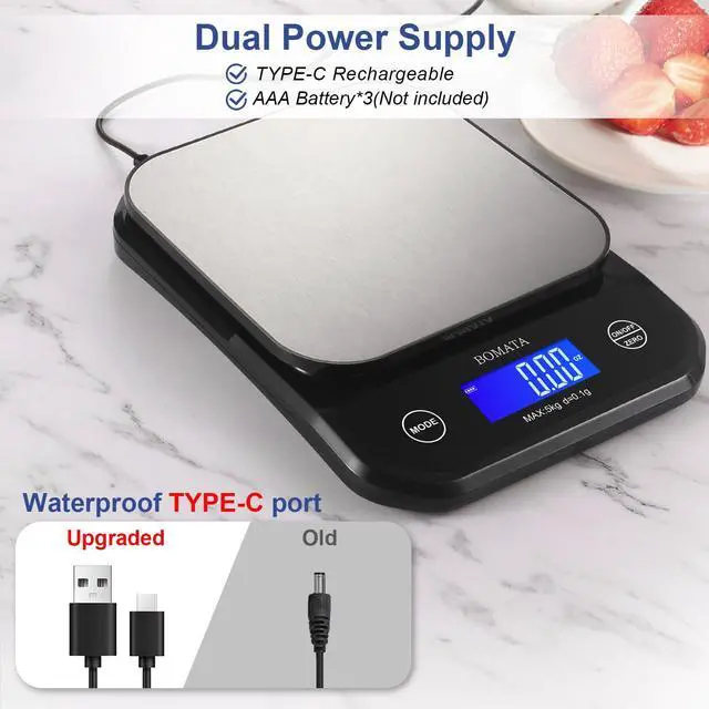 Alt view image 4 of 7 - _Mega Brand Waterproof Kitchen Scale, 0.1g/0.01oz High Precision, 5kg/11lb, Washable, USB Rechargeable, Digital Scale for Food,Cooking, Baking, Weight Loss