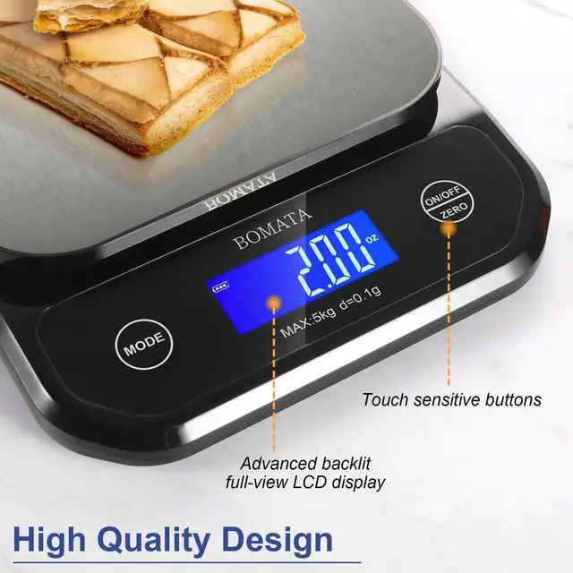 Alt view image 7 of 7 - _Mega Brand Waterproof Kitchen Scale, 0.1g/0.01oz High Precision, 5kg/11lb, Washable, USB Rechargeable, Digital Scale for Food,Cooking, Baking, Weight Loss