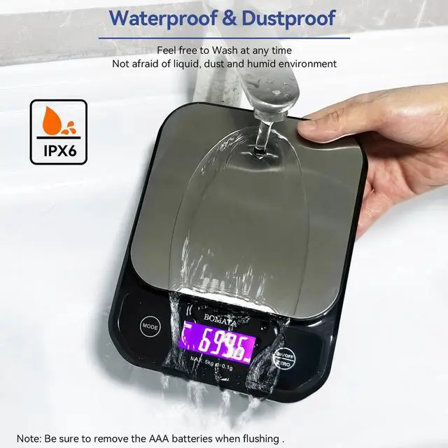 Alt view image 3 of 7 - _Mega Brand Waterproof Kitchen Scale, 0.1g/0.01oz High Precision, 5kg/11lb, Washable, USB Rechargeable, Digital Scale for Food,Cooking, Baking, Weight Loss