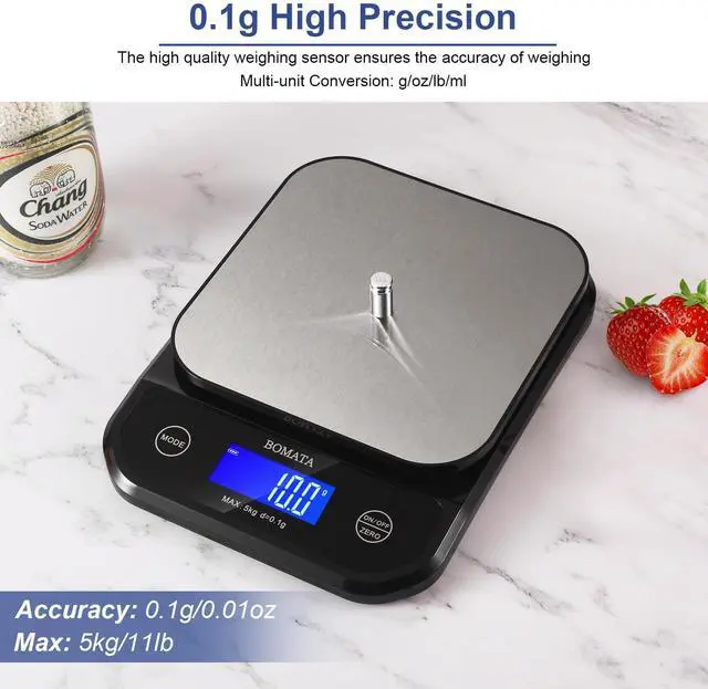 Alt view image 2 of 7 - _Mega Brand Waterproof Kitchen Scale, 0.1g/0.01oz High Precision, 5kg/11lb, Washable, USB Rechargeable, Digital Scale for Food,Cooking, Baking, Weight Loss