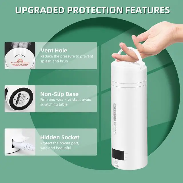 Alt view image 6 of 6 - _Mega Brand Travel Electric Kettle Portable Small Mini Tea Coffee Kettle Water Boiler, Water Heater with 4 Temperature Control,304 Stainless Steel with Auto Shut-Off & Boil Dry Protection, BPA-Free