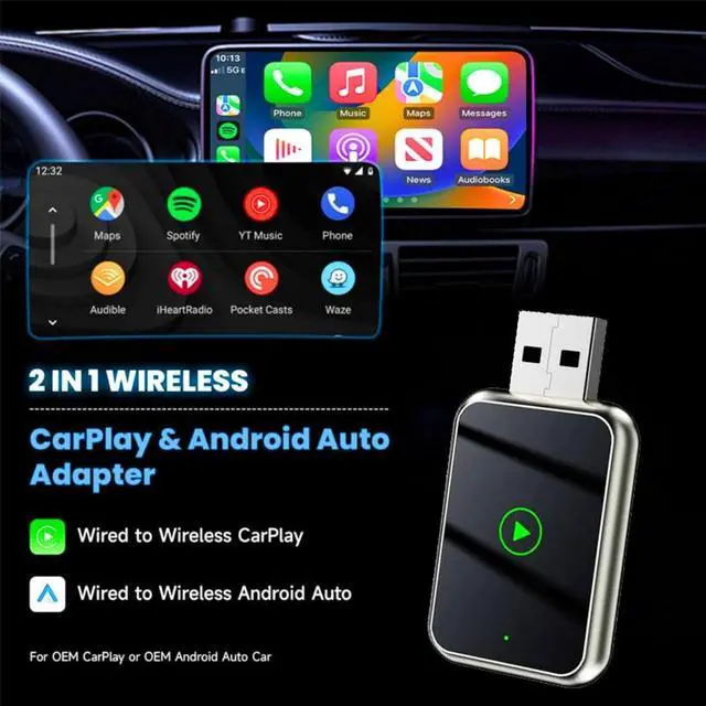 Alt view image 2 of 7 - _Mega Brand Wireless CarPlay Adapter Compatible with iPhone and Android Auto - Wireless Charger Mount Included  Hands Free Communication, Navigation, Music - Works in Cars 2017+ with USB/USB-C Port