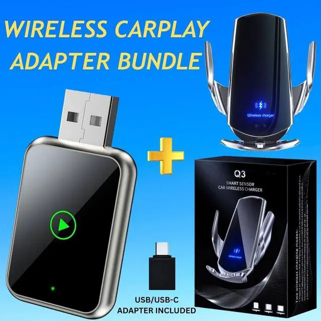 Alt view image 3 of 7 - _Mega Brand Wireless CarPlay Adapter Compatible with iPhone and Android Auto - Wireless Charger Mount Included  Hands Free Communication, Navigation, Music - Works in Cars 2017+ with USB/USB-C Port