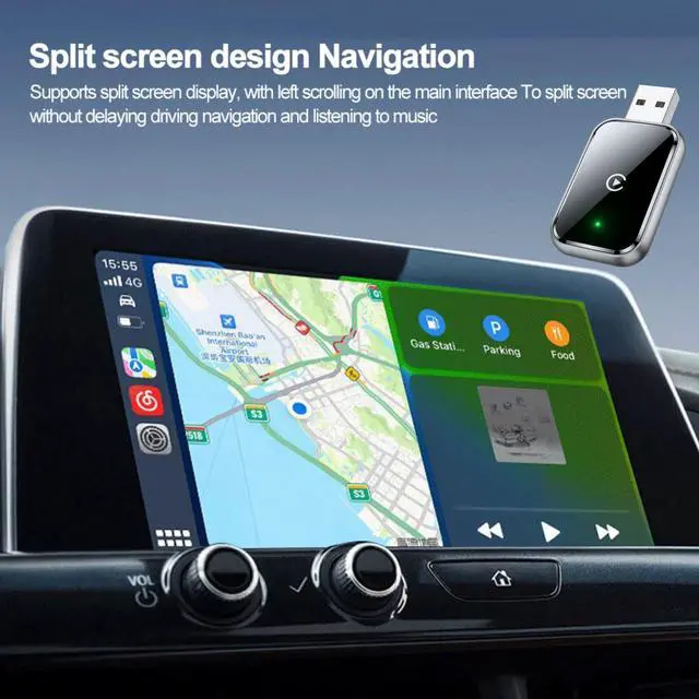 Alt view image 7 of 7 - _Mega Brand Wireless CarPlay Adapter Compatible with iPhone and Android Auto - Wireless Charger Mount Included  Hands Free Communication, Navigation, Music - Works in Cars 2017+ with USB/USB-C Port