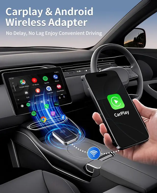 Alt view image 3 of 7 - _Mega Brand Wireless CarPlay Adapter for iPhone,  2-in-1 CarPlay & Android Auto Mini Adapter for Cars, Convert Wired to Wireless with USB/Type-C, Stable Control No Delay for iOS 10 Android 11