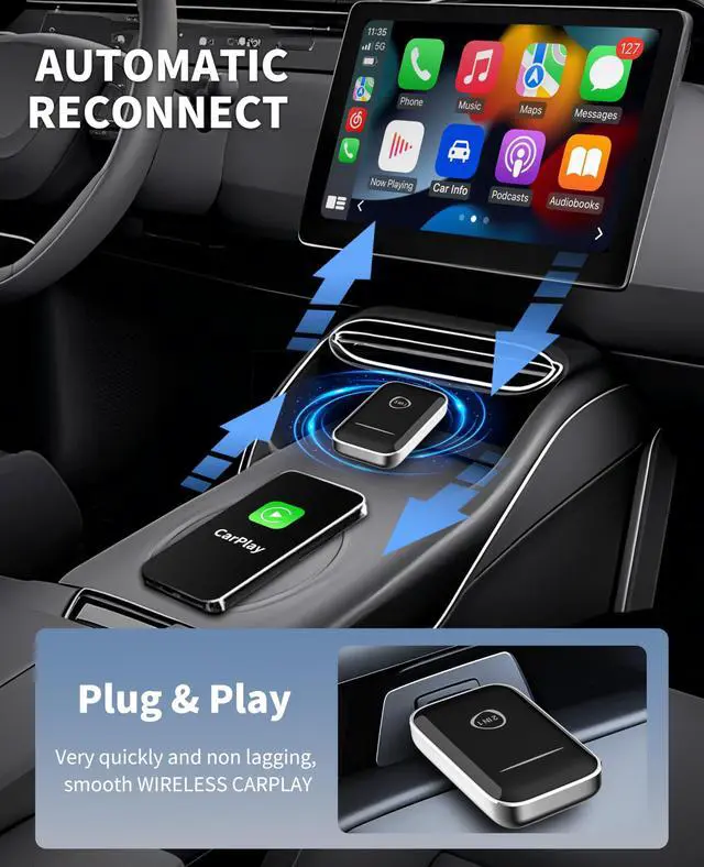 Alt view image 4 of 7 - _Mega Brand Wireless CarPlay Adapter for iPhone,  2-in-1 CarPlay & Android Auto Mini Adapter for Cars, Convert Wired to Wireless with USB/Type-C, Stable Control No Delay for iOS 10 Android 11