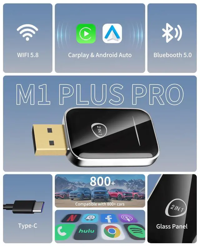 Alt view image 7 of 7 - _Mega Brand Wireless CarPlay Adapter for iPhone,  2-in-1 CarPlay & Android Auto Mini Adapter for Cars, Convert Wired to Wireless with USB/Type-C, Stable Control No Delay for iOS 10 Android 11