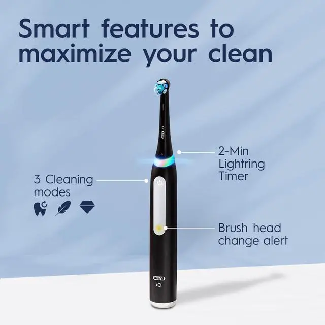 Alt view image 2 of 7 - _Mega Brand Rechargeable Electric Powered Toothbrush, Black with iO Series 3 Limited, 2 Brush Heads and Travel Case - Pressure Sensor to Protect Gums - 3 Cleaning Settings - 2 Minute Timer