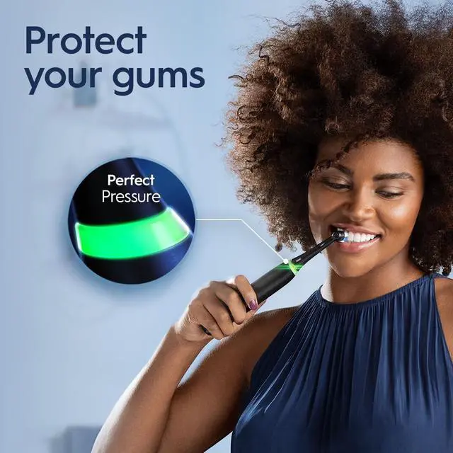 Alt view image 4 of 7 - _Mega Brand Rechargeable Electric Powered Toothbrush, Black with iO Series 3 Limited, 2 Brush Heads and Travel Case - Pressure Sensor to Protect Gums - 3 Cleaning Settings - 2 Minute Timer