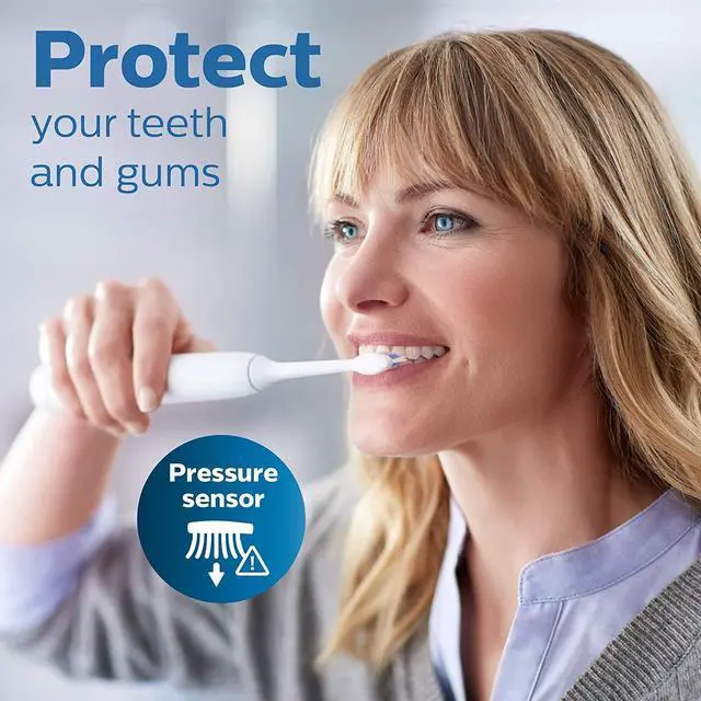 Alt view image 4 of 6 - _Mega Brand ProtectiveClean 5300 Rechargeable Electric Toothbrush, with Pressure Sensor, 3 Cleaning Modes, SmarTimer and QuadPacer, with 2 Bonus Brush Heads, Travel Case, Black, Model HX6423/34
