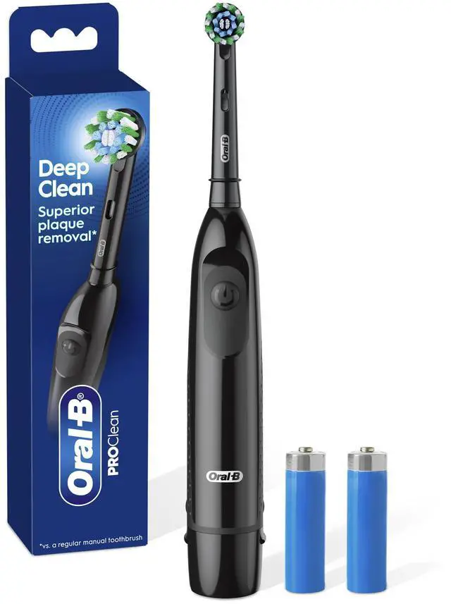 Main image of _Mega Brand Pro 100 CrossAction, Battery Powered Toothbrush, Black, 1 Count (Pack of 1)