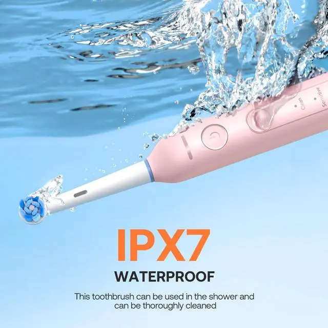 Alt view image 3 of 6 - _Mega Brand Rotating Electric Toothbrush 2 Packs for Adults with Pressure Sensor, Gifts for Men/Women, 5 Modes Rechargeable Power Toothbrush with 8 Brush Heads, Black & Pink, R2