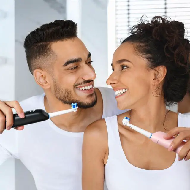 Alt view image 5 of 6 - _Mega Brand Rotating Electric Toothbrush 2 Packs for Adults with Pressure Sensor, Gifts for Men/Women, 5 Modes Rechargeable Power Toothbrush with 8 Brush Heads, Black & Pink, R2