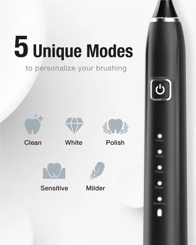 Alt view image 3 of 7 - _Mega Brand Sonic Electric Toothbrush with 6 Brush Heads for Adults&Kids, One Charge for 120 Days, Wireless Fast Charge, 5 Modes, 40000VPM Powered Toothbrush, 2 Minutes Built in Smart Timer (Black)